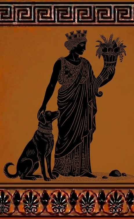 Tyche — figura de cerámica ática con dados y corona